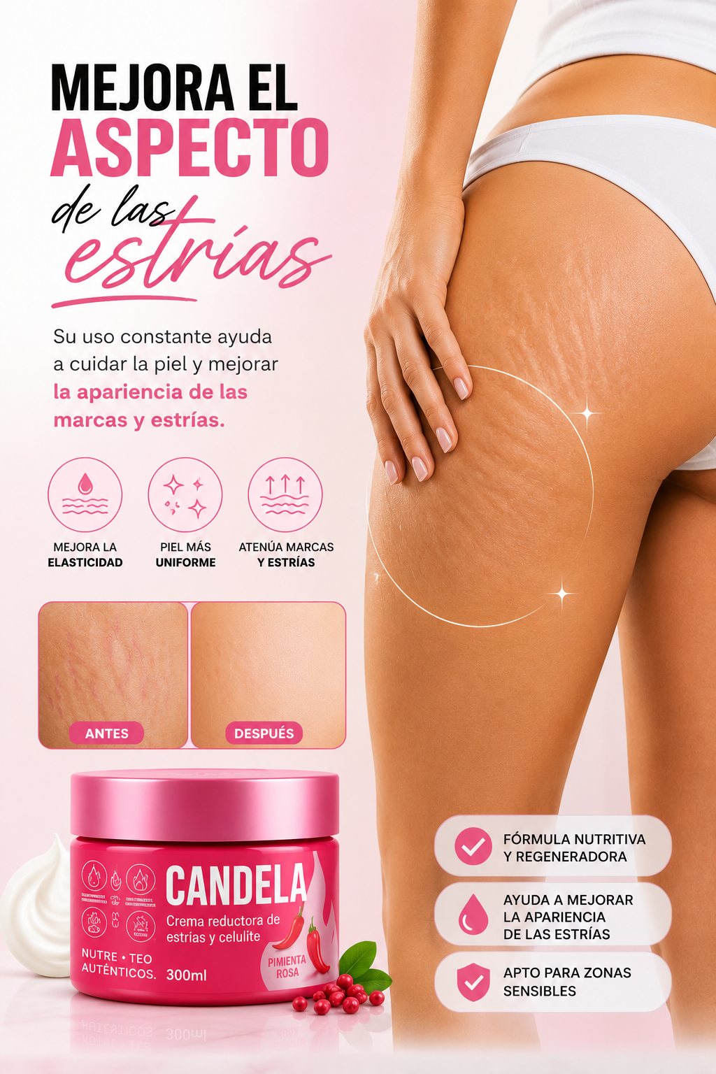 🔥 Crema CANDELA para Celulitis y Estrías + 🎁 Bella Skin 3 en 1 de REGALO